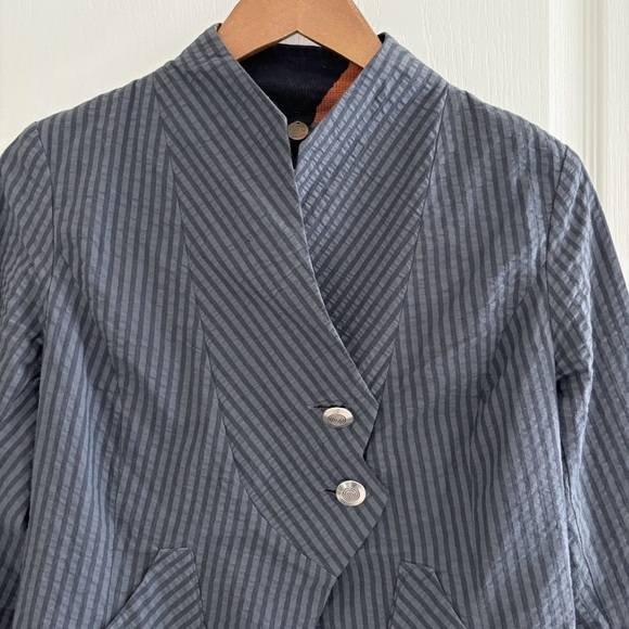 Feral Childe Asymmetrical Pinstripe Blazer Small Tailcoat Abstract Art To Wear - Picture 3 of 7